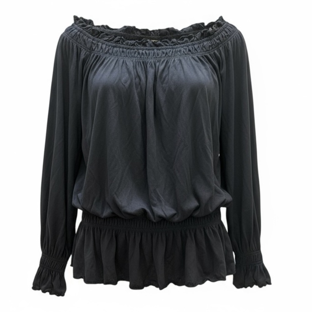 Allen B. by Allen Schwartz Black Off Shoulder Long Sleeve Blouse | Size Large
